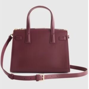 QUINCE: Merlot Italian leather small triple compartment satchel